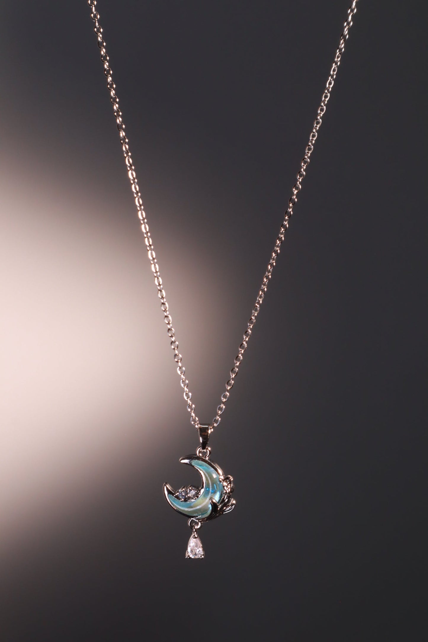 Blue Moonstone Rose Moon Necklace