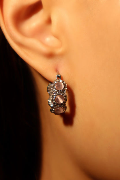 Palladium White Gold Plated Pink Opal Hoop Earrings