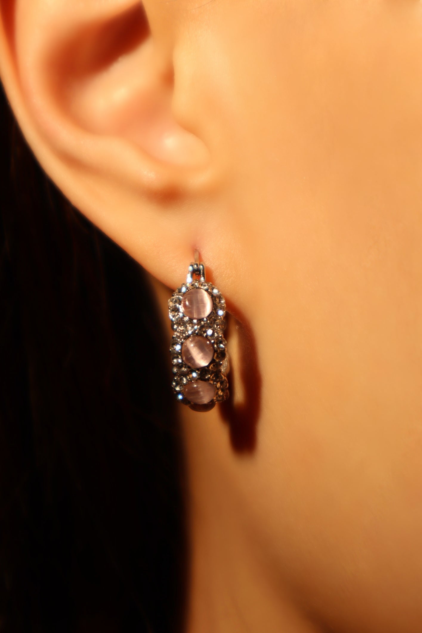 Palladium White Gold Plated Pink Opal Hoop Earrings