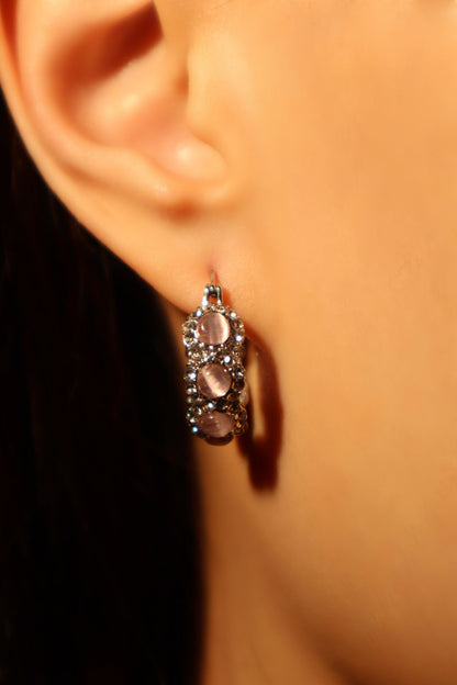 Palladium White Gold Plated Pink Opal Hoop Earrings