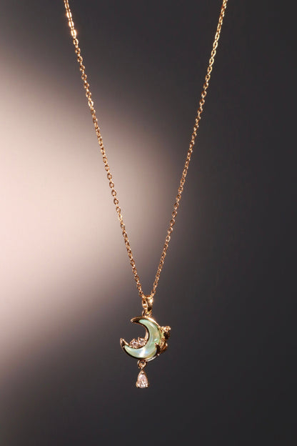 18K Real Gold Plated Blue Moonstone Rose Moon Necklace