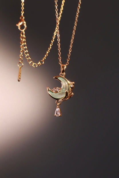 18K Real Gold Plated Blue Moonstone Rose Moon Necklace