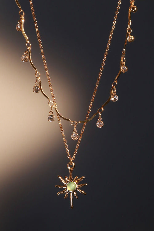 18K Real Gold Plated Pole Star Wave Layer Necklace
