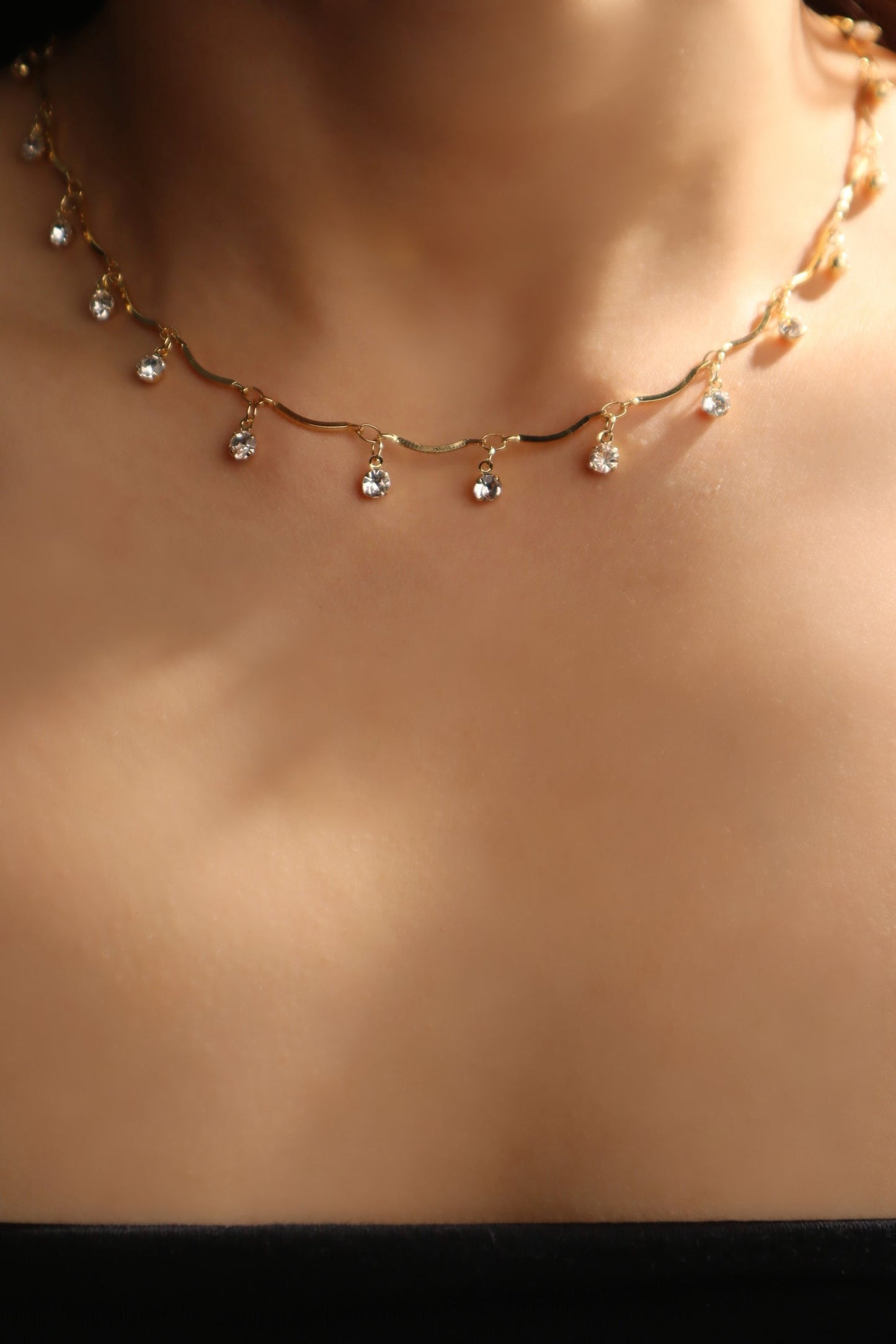 18K Real Gold Plated Pole Star Wave Layer Necklace