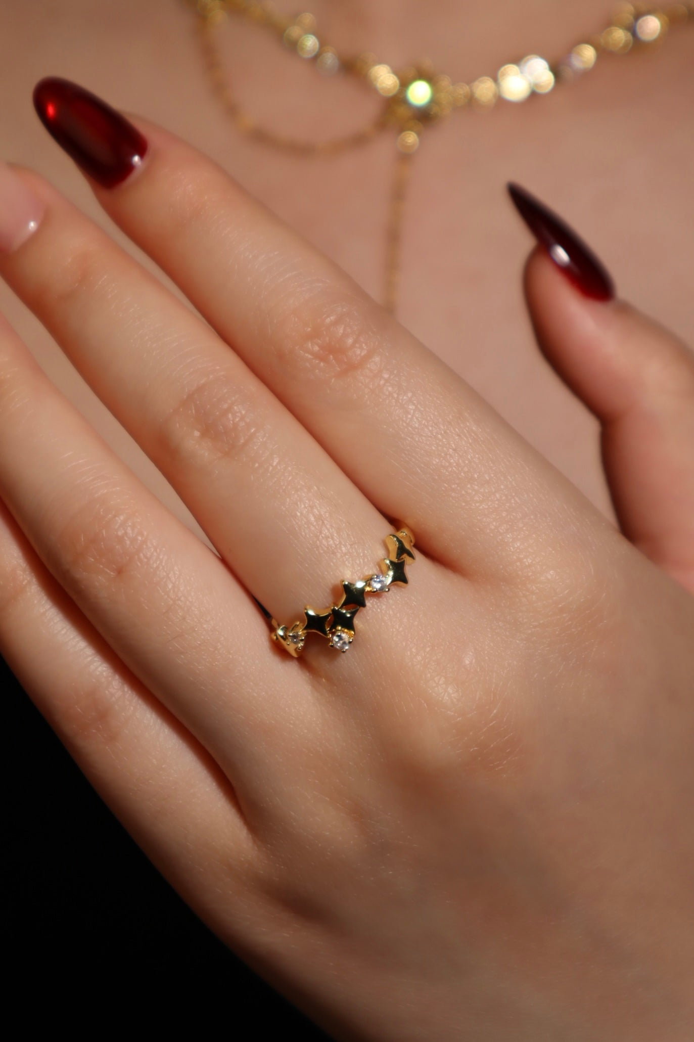 14K Real Gold Plated Multi Diamond Star Ring