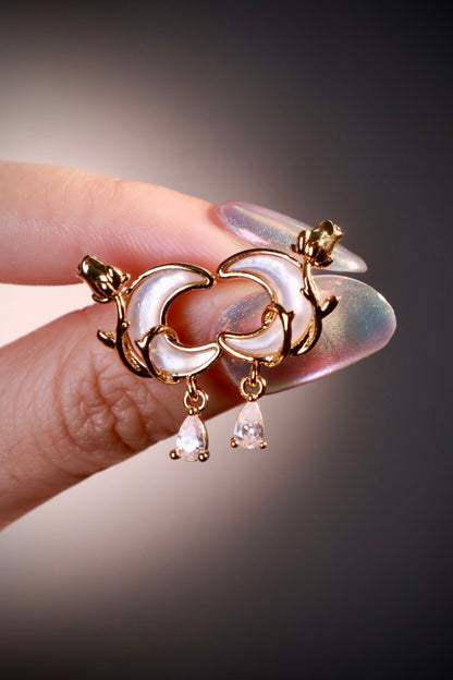 18K Real Gold Plated Rose Moon Earrings