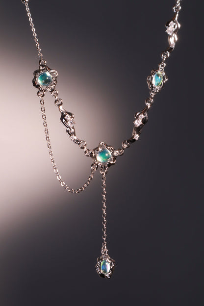 Palladium White Gold Plated Multi Opal Dangle Necklace