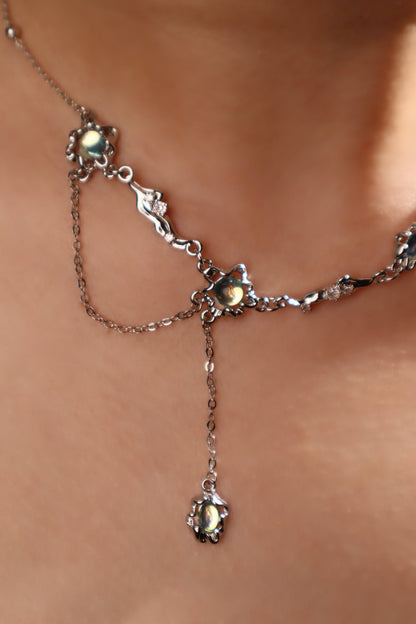 Palladium White Gold Plated Multi Opal Dangle Necklace