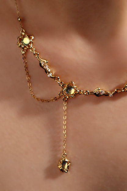 18K Real Gold Plated Multi Opal Dangle Necklace
