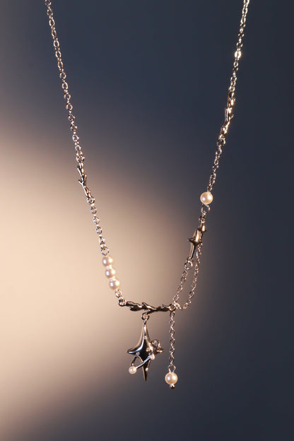 Palladium White Gold Plated Saturn Pearls Necklace
