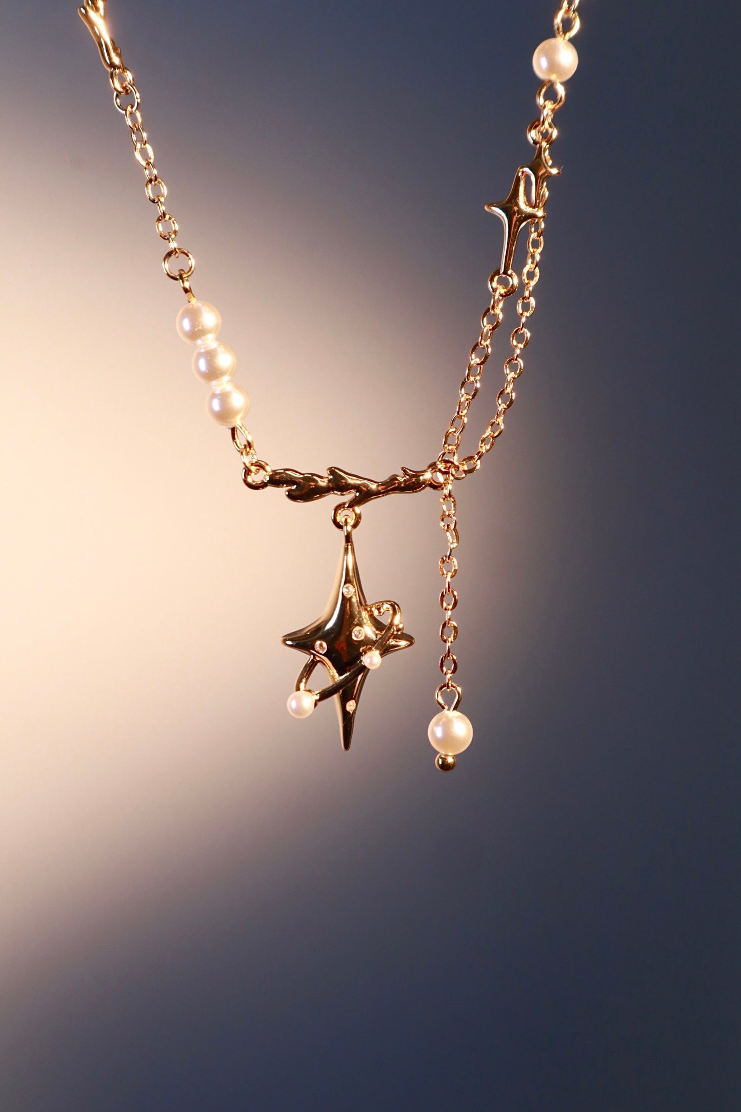 18K Real Gold Plated Saturn Pearls Necklace