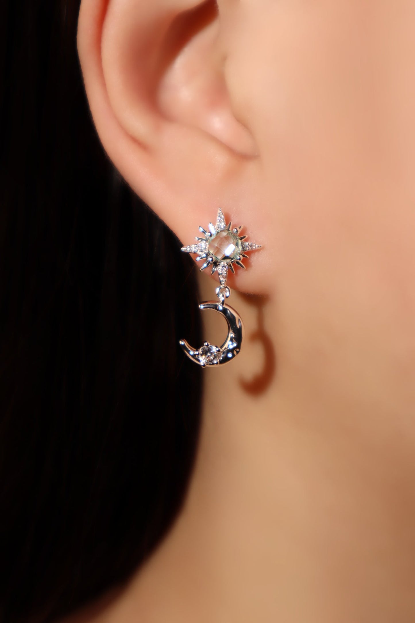 Palladium White Gold Plated Moon Pole Star Earrings