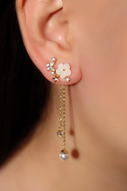 14K Real Gold Plated Shell Flower Pearl Earrings