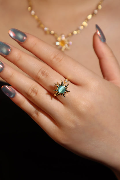 18K Gold Stainless Steel Spinning Blue Opal Ring