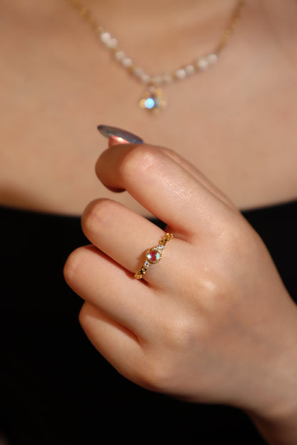 14K Real Gold Plated Moonstone Crown Ring