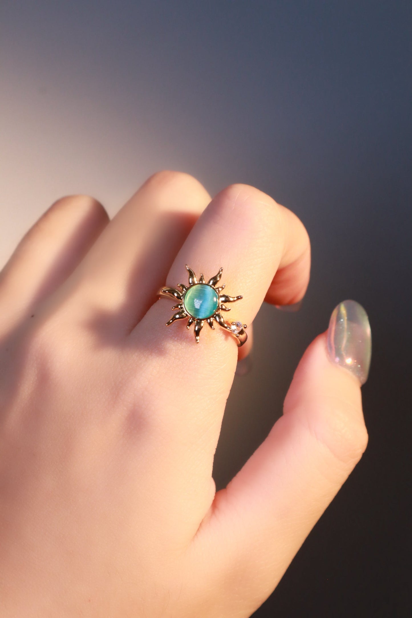 18K Gold Stainless Steel Spinning Blue Opal Ring