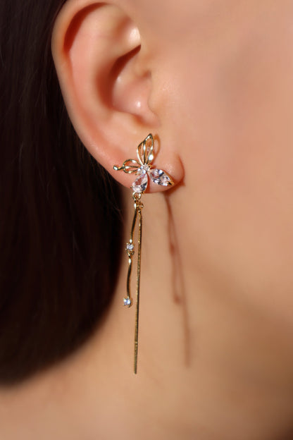 14K Real Gold Plated Diamond Wave Butterfly Earrings