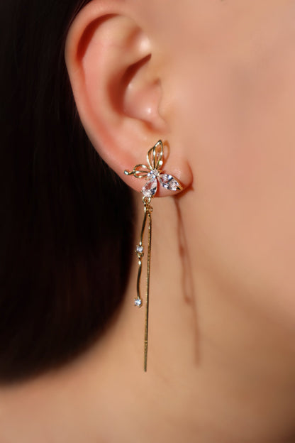 14K Real Gold Plated Diamond Wave Butterfly Earrings