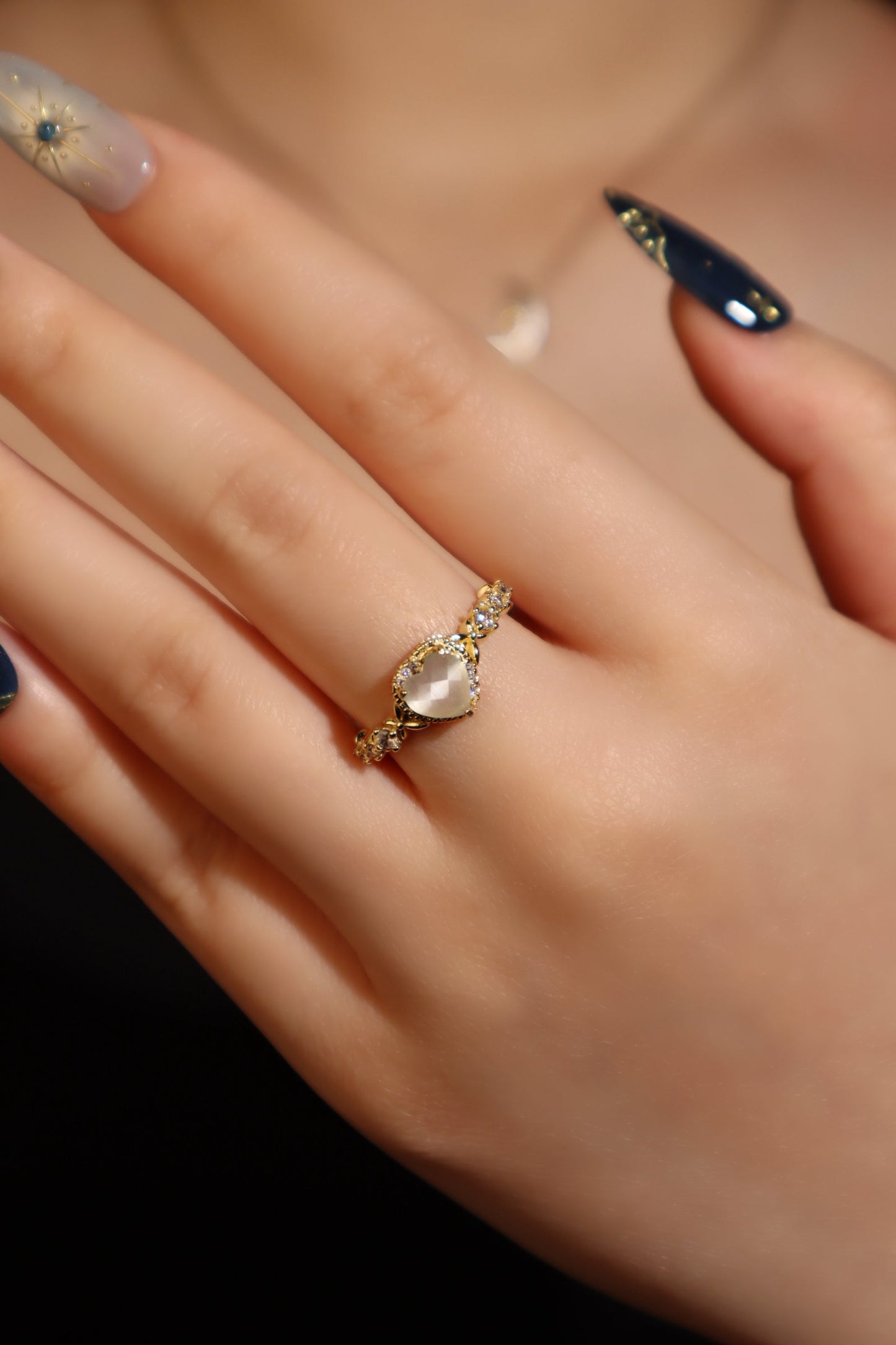 14K Real Gold Plated White Heart Ring