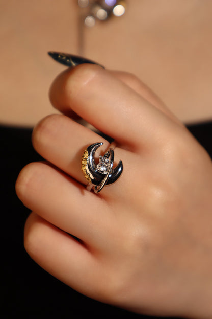 Moon Around Heart Ring