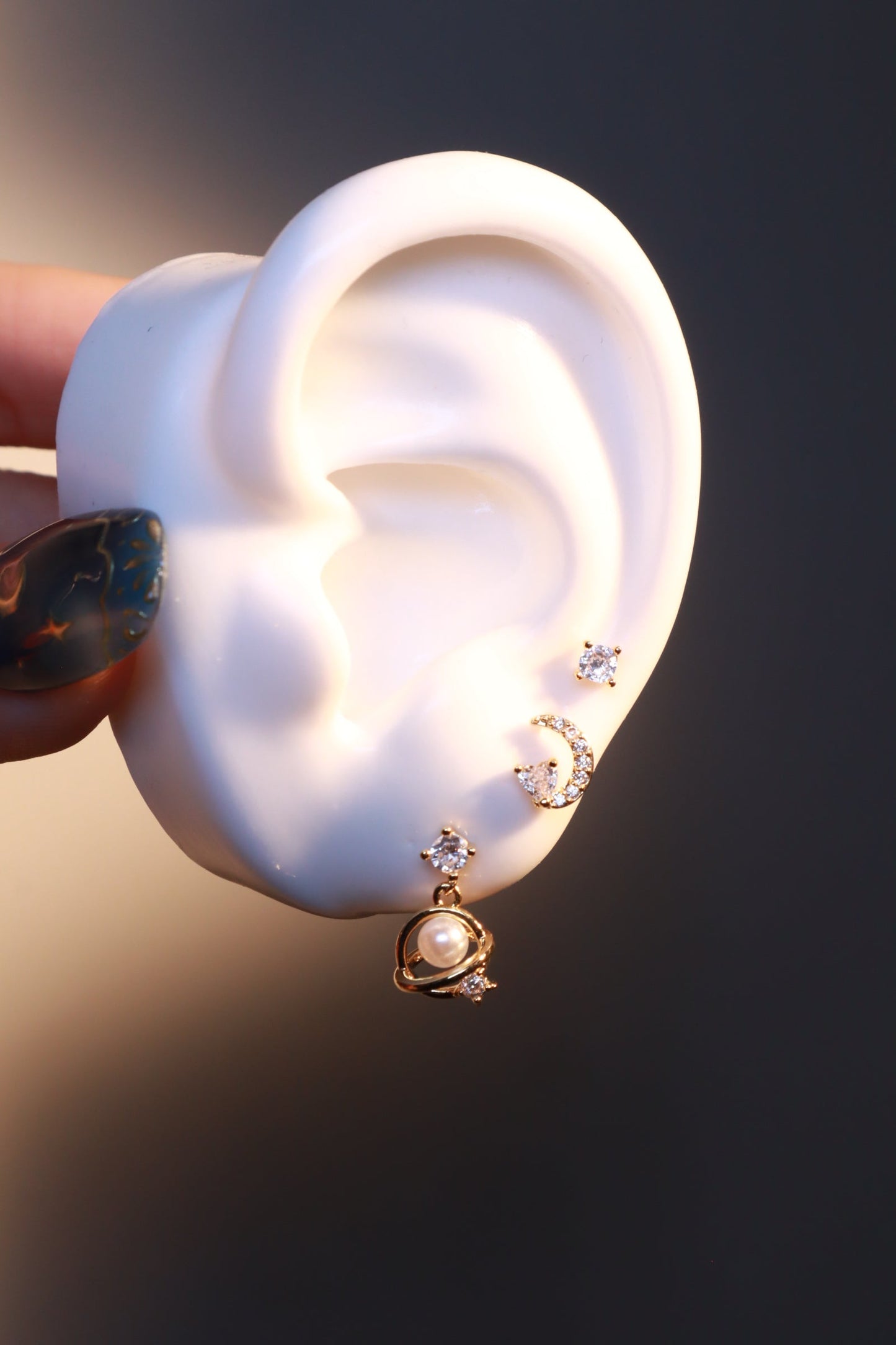 6 Pcs Saturn Pearl + Moon Earrings Bundle