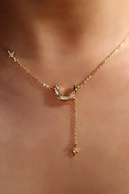 14K Real Gold Plated Lucky Moon Shell Necklace