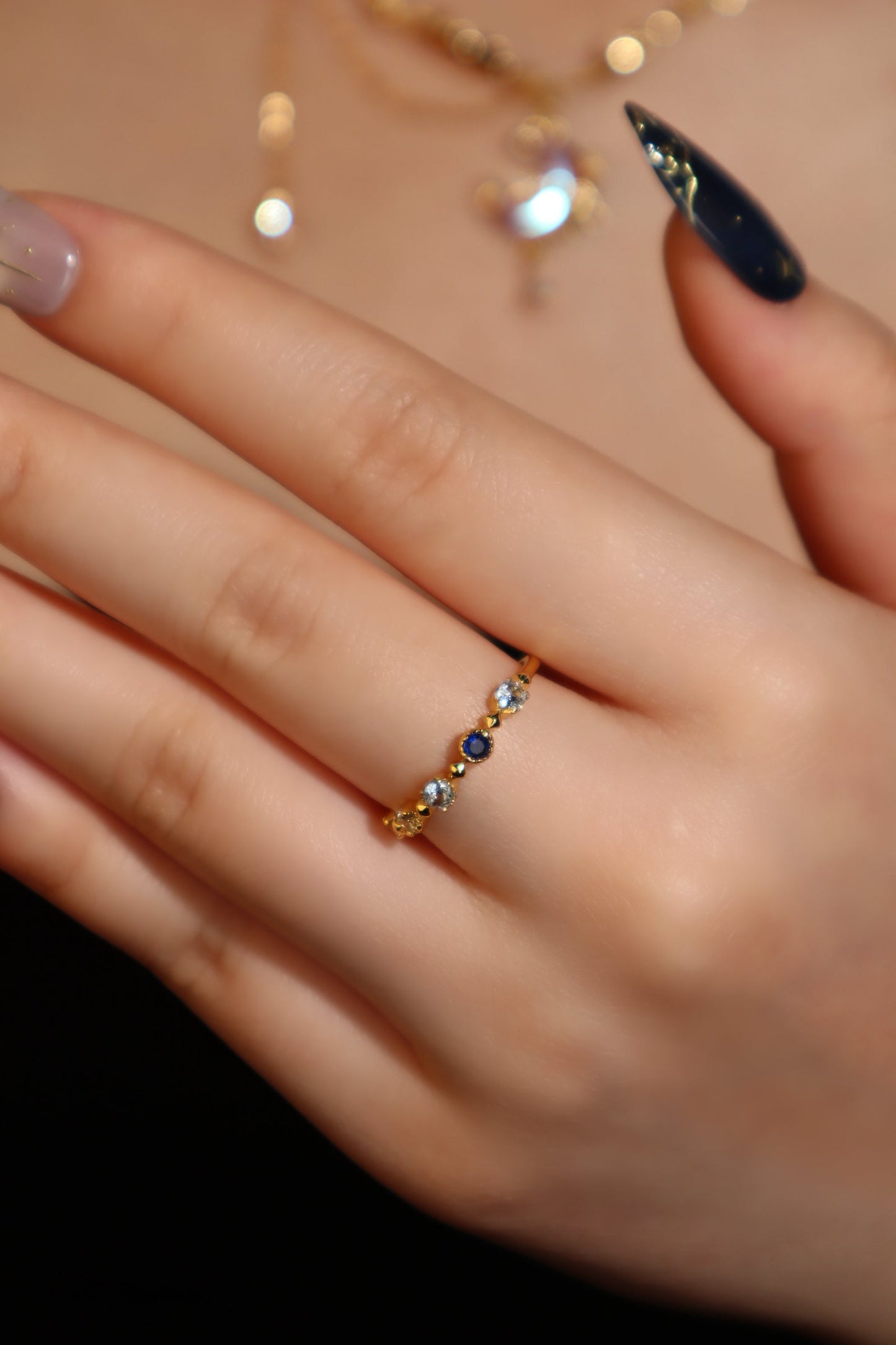 18K Real Gold Plated Gradient Sapphire Ring
