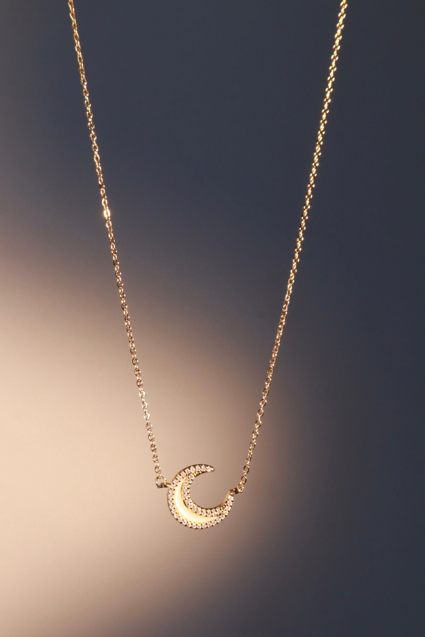 18K Real Gold Plated Diamond Shell Moon Necklace