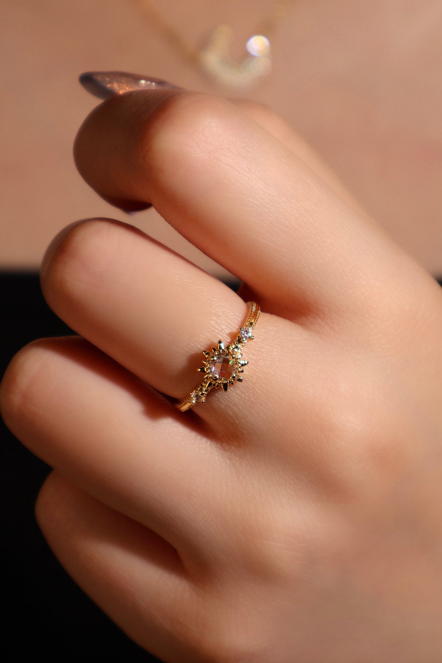 18K Real Gold Plated White Starlight Sun Ring