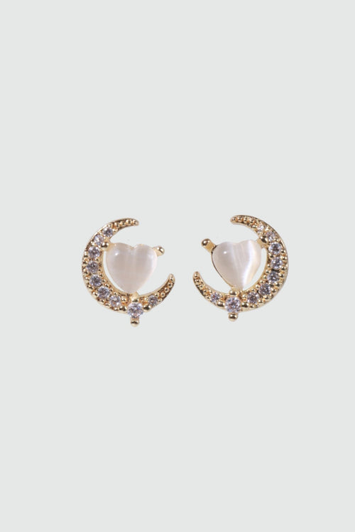 14K Real Gold Plated White Moonlight Heart Earrings