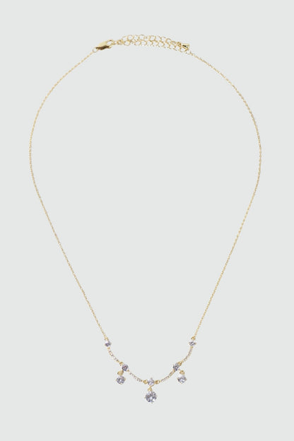 14K Real Gold Plated Curved Diamond Wave Necklace