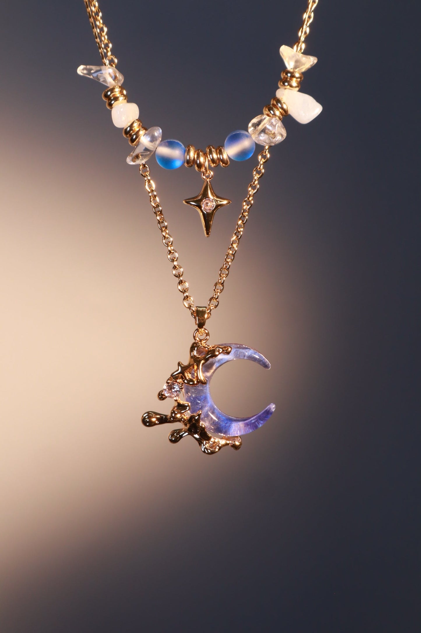 18K Real Gold Plated Gradient Blue Moon Necklace