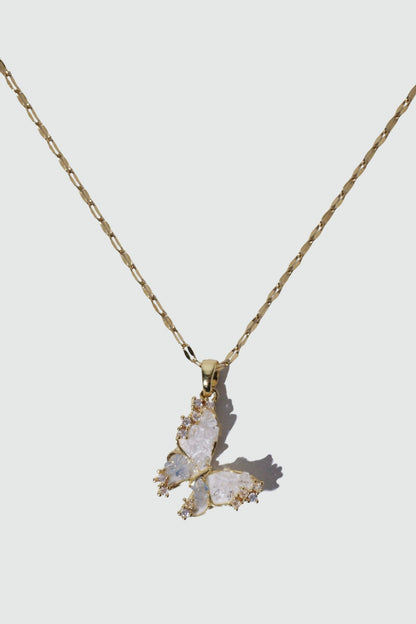 18K Real Gold Plated Crystal Butterfly Pendant Necklace