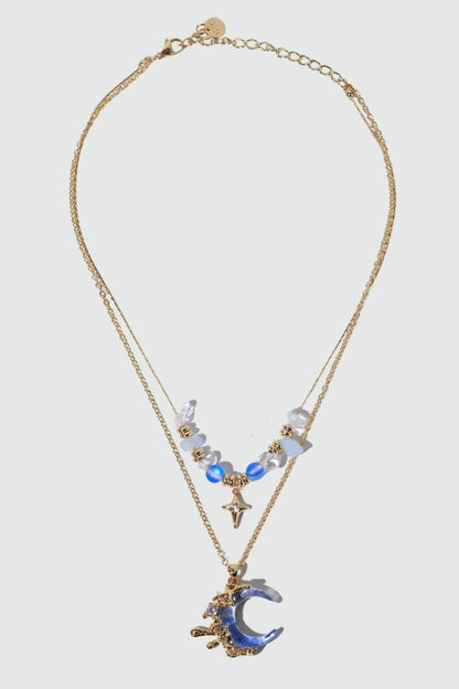 18K Real Gold Plated Gradient Blue Moon Necklace