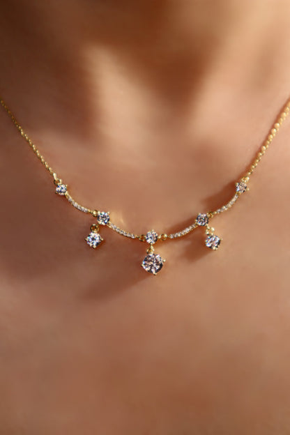 14K Real Gold Plated Curved Diamond Wave Necklace