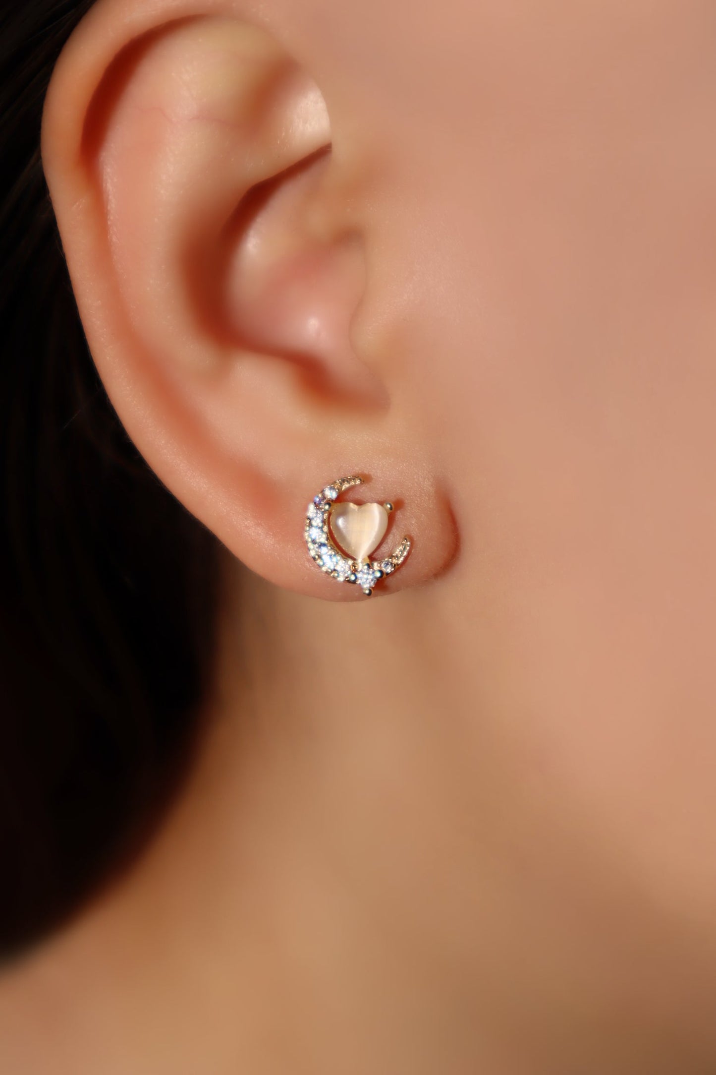 14K Real Gold Plated White Moonlight Heart Earrings