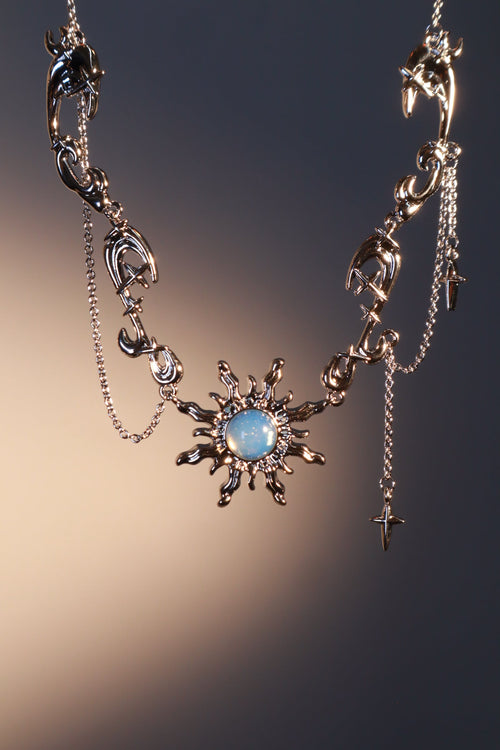 Palladium White Gold Plated Frostfire Sun Necklace