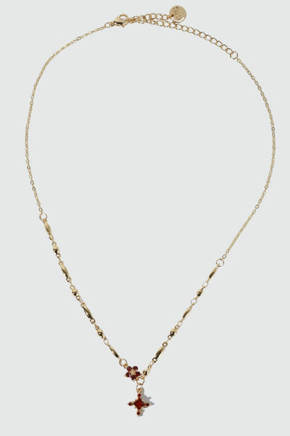 18K Real Gold Plated Ruby Starlight Cross Necklace