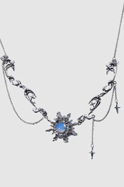 Palladium White Gold Plated Frostfire Sun Necklace