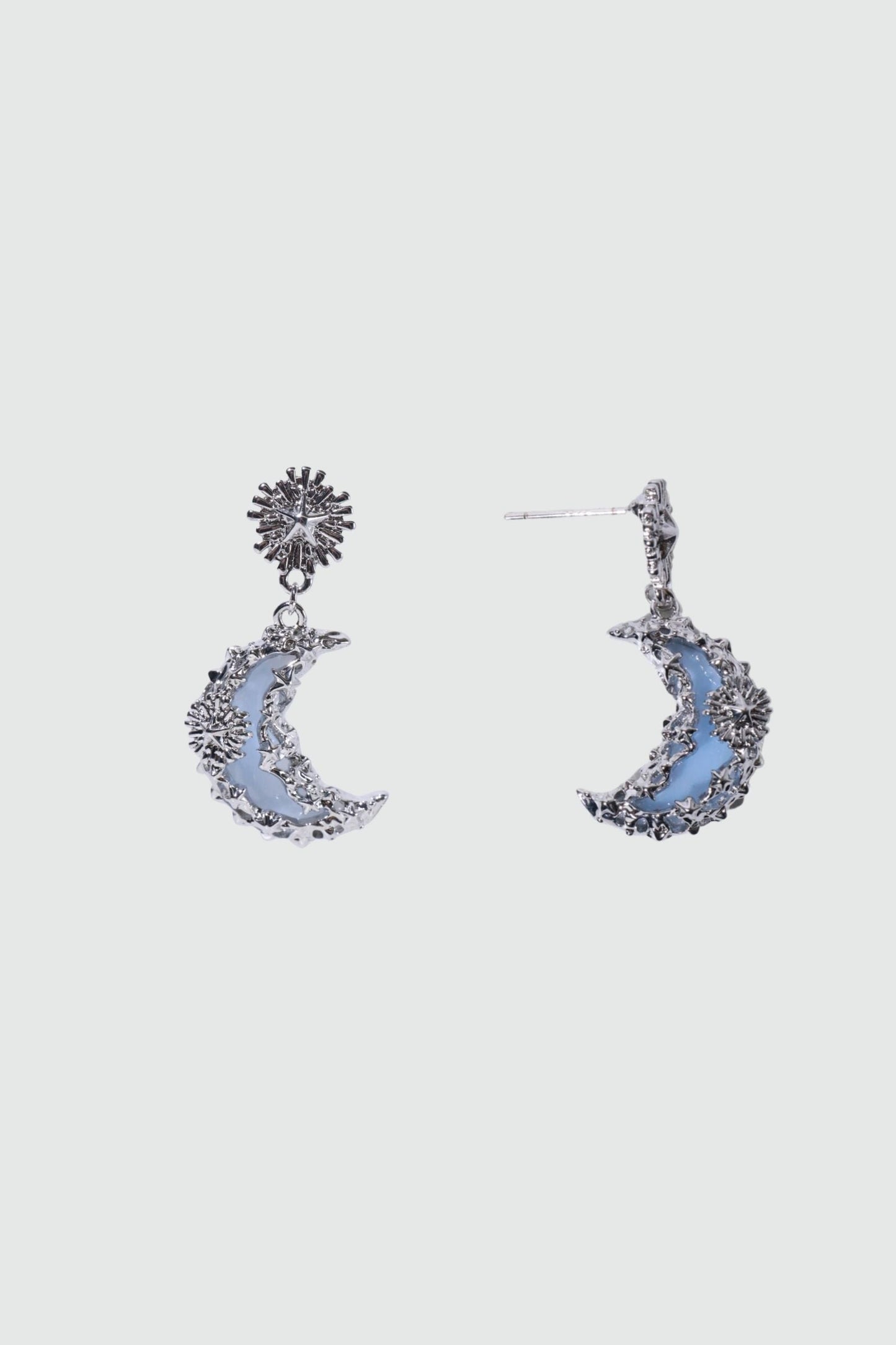 Blue Resin Moon Earrings