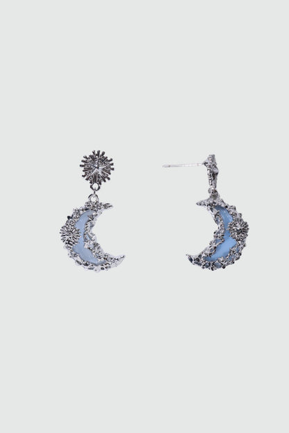 Blue Resin Moon Earrings