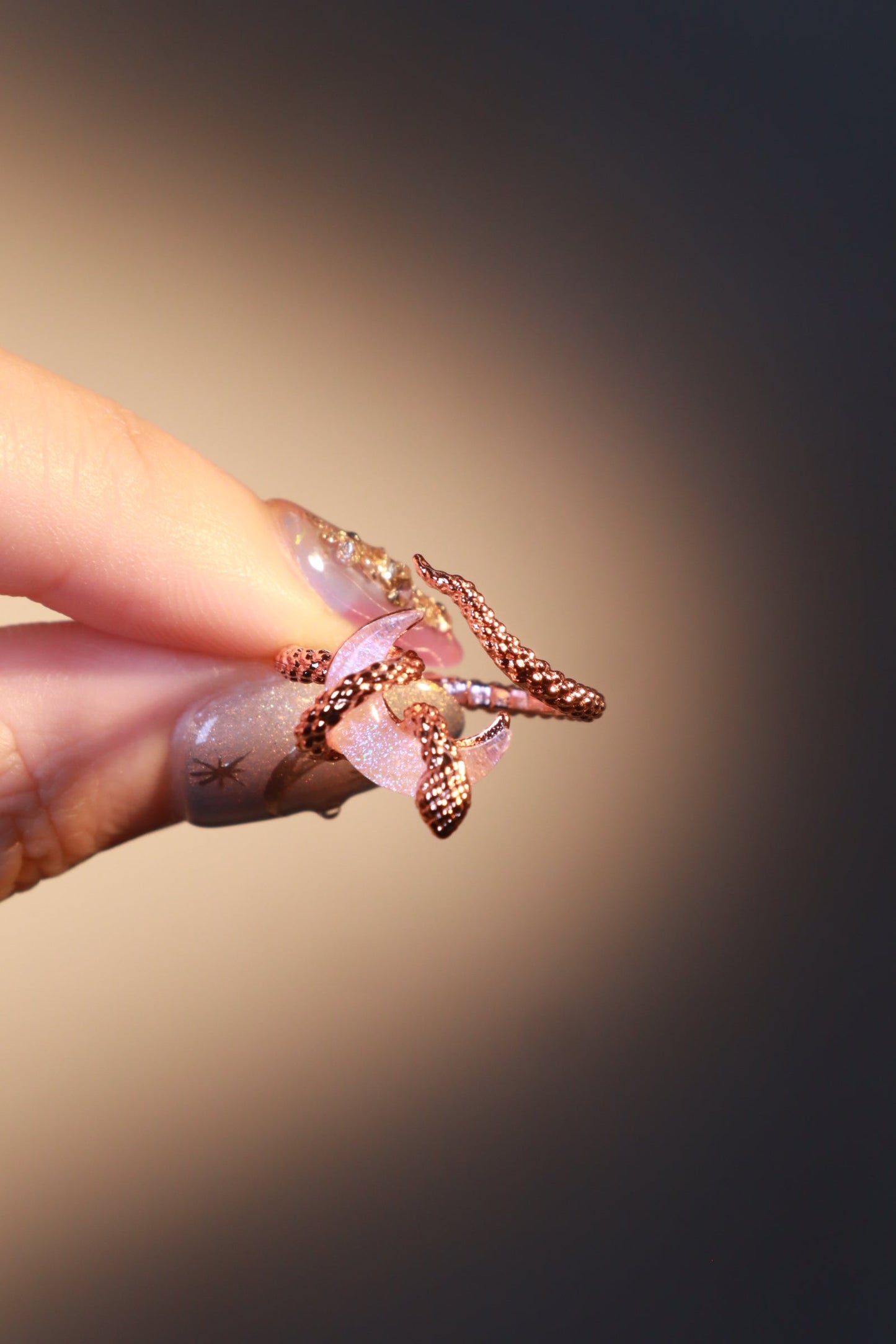 18K Rose Gold Plated Moon Snake Ring