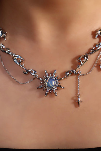 Palladium White Gold Plated Frostfire Sun Necklace
