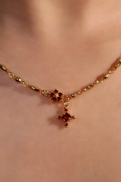 18K Real Gold Plated Ruby Starlight Cross Necklace