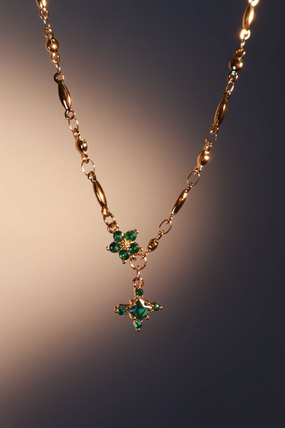 18K Real Gold Plated Emerald Starlight Cross Necklace