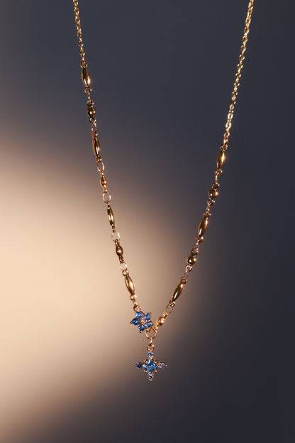 18K Real Gold Plated Aquamarine Starlight Cross Necklace