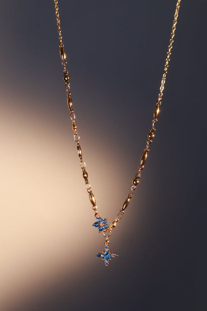 18K Real Gold Plated Aquamarine Starlight Cross Necklace