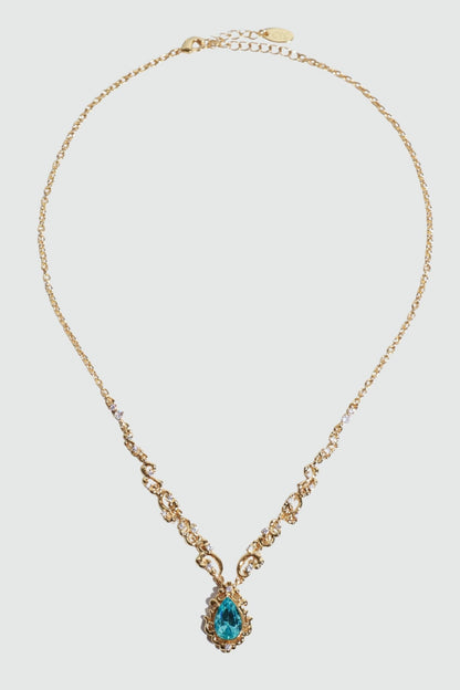 18K Real Gold Plated Blue Gem Droplet Lace Necklace