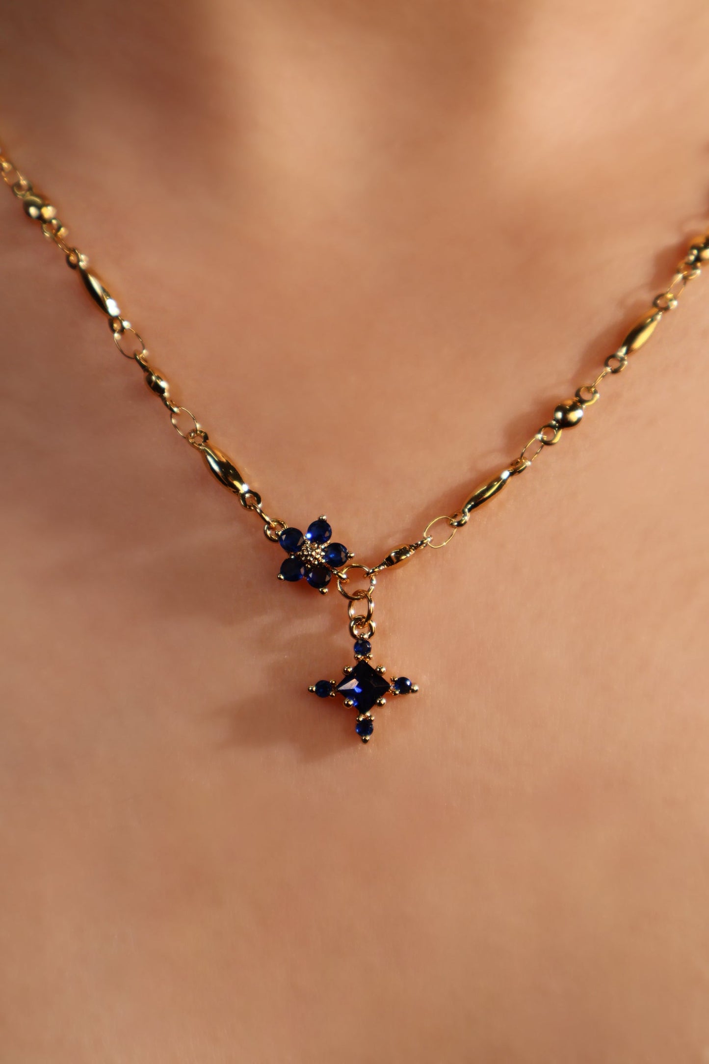 18K Real Gold Plated Sapphire Starlight Cross Necklace