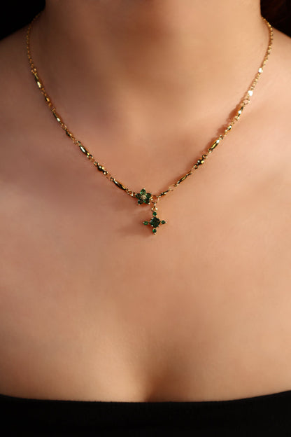 18K Real Gold Plated Emerald Starlight Cross Necklace